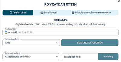 Coldbetda ro'yxatdan o'tish